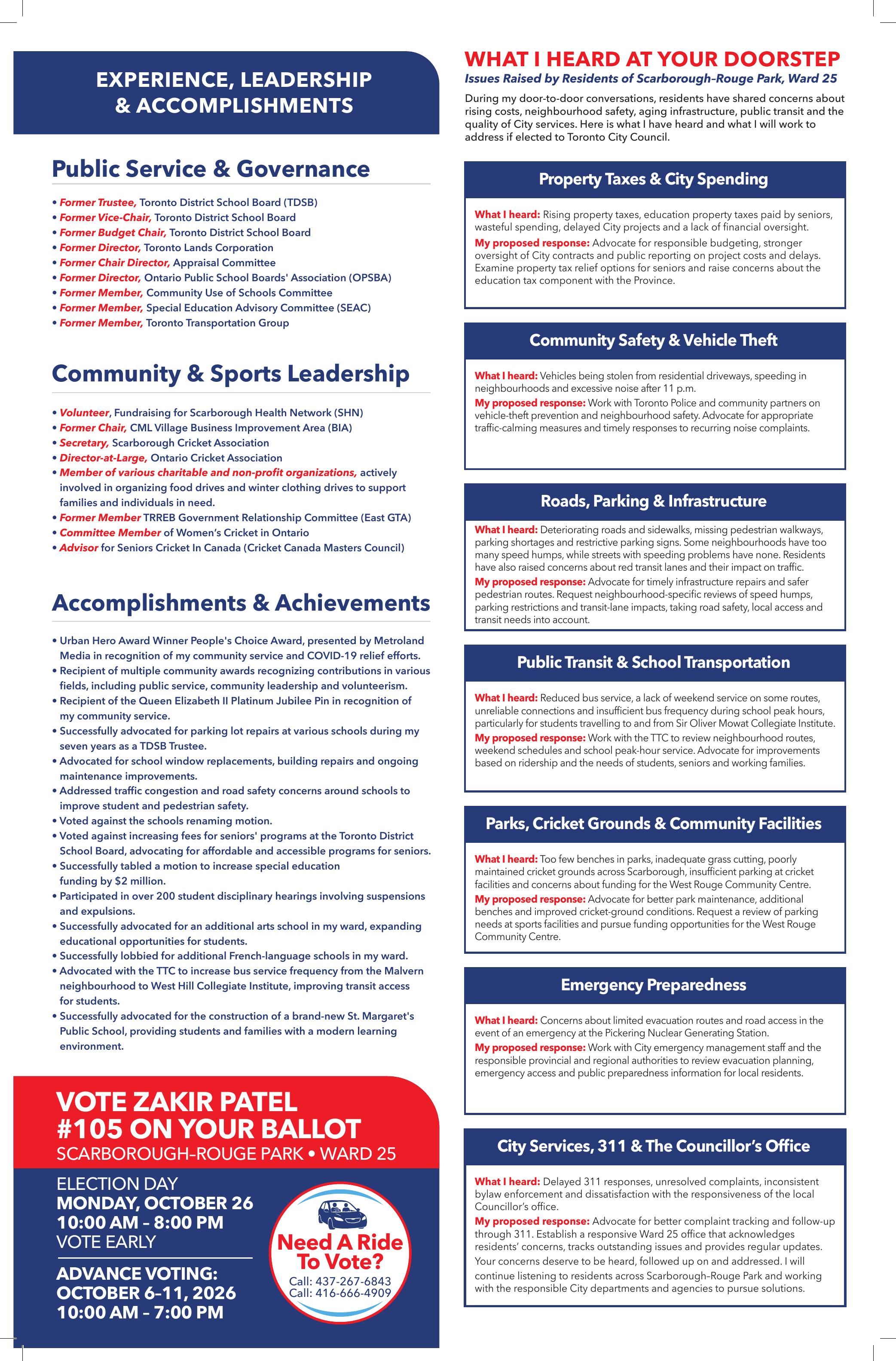 Zakir Patel Newsletter - Experience Leadership Accomplishments and Community Priorities